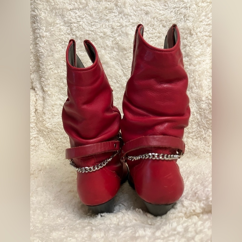 Women’s Cowgirl Red Silver Trim Western Slouch Ankle Size 7 - Picture 6 of 14